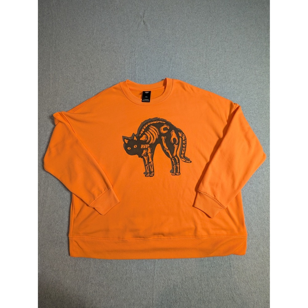 Hyde and EEK Boutique Halloween Skeleton Cat Sweatshirt Orange Womens L